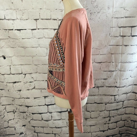 Anthropologie Akemi & Kin Rose Sequin Embellished Round Neck Knit Top Size M - Picture 2 of 12